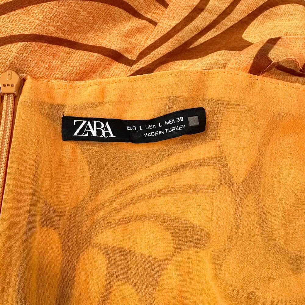Zara Orange Patterned Midi Dress - Picture 13 of 14